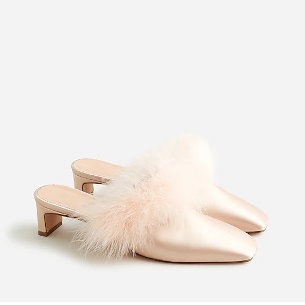 J. Crew Layla mule heels with feathers- Light Pink